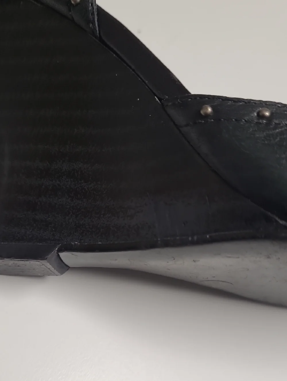 BCBG Paris Vintage Leather Black Peep-Toe Bow Wedge Heels - Size 37.5-EU&7.5-US